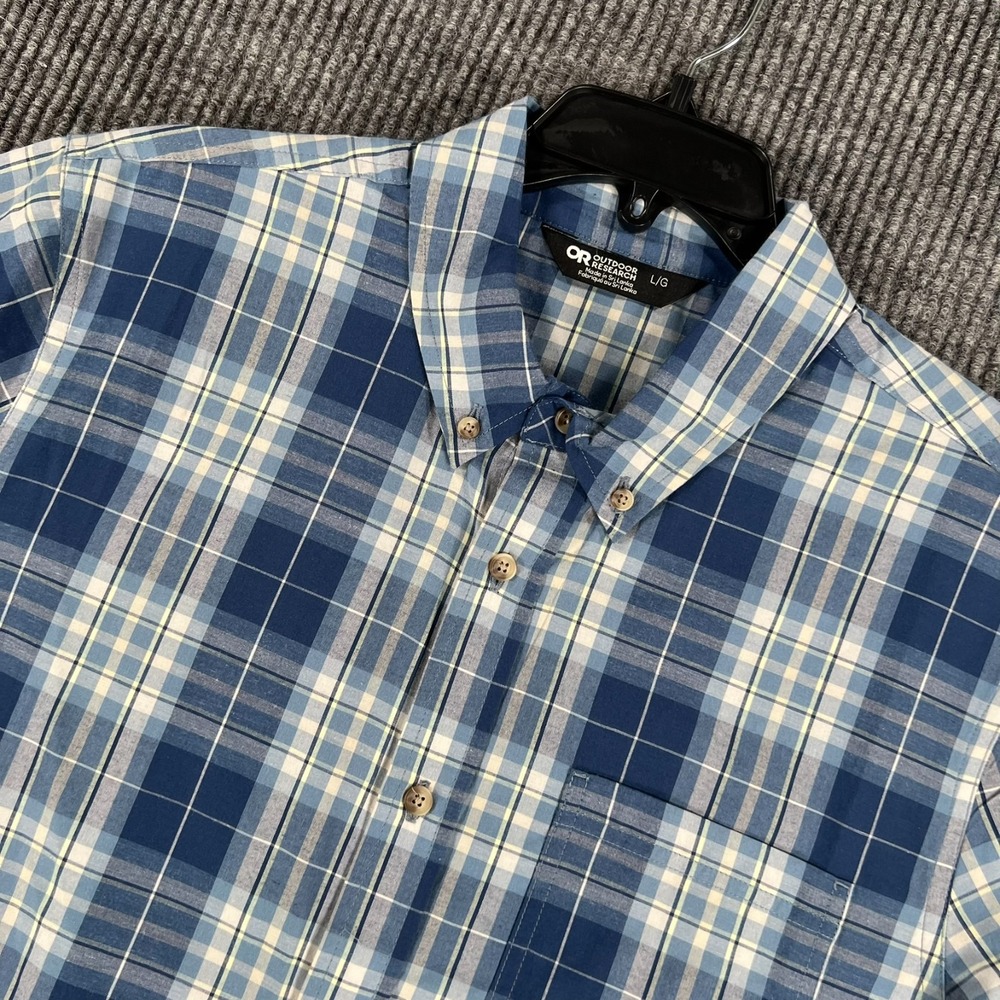 Outdoor Research Rooftop Shirt Mens Large Blue Plaid Short Sleeve New